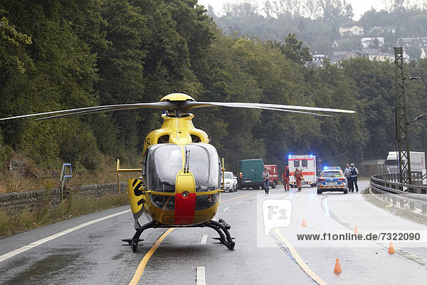 Accident on the highway B42 between Urbar and Vallendar  rescue helicopter  Vallendar  Rhineland-Palatinate  Germany  Europe