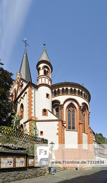 Evangelische Pfarrkirche St. Peter,  Chorfassade mit Rundtürmen,  Bacharach,  UNESCO Weltkulturerbe,  Rheinland-Pfalz,  Deutschland,  Europa