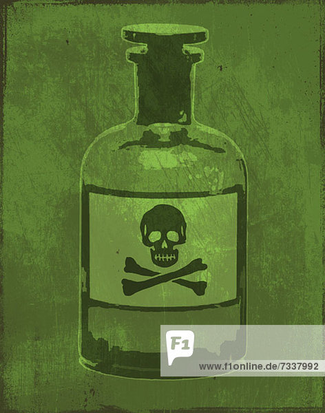 Ein Gemälde einer Giftflasche mit Totenkopf und Kreuzknochen