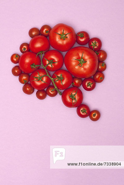 Verschiedene Tomatengrößen in Form einer Sprechblase angeordnet