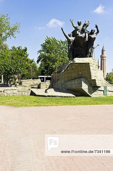 Republic Square with a statue of Kemal Atatürk  Antalya  Turkey  Asia