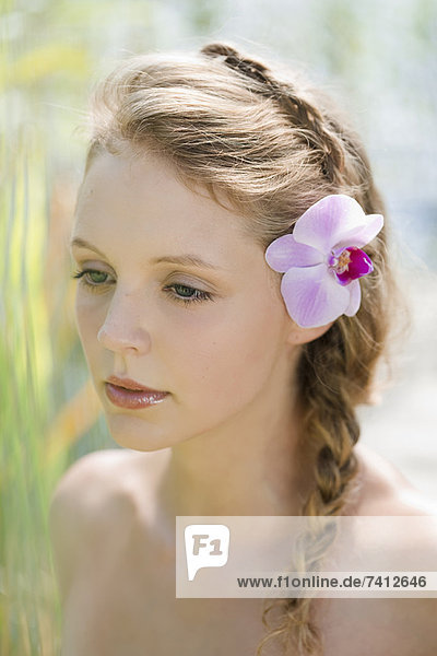 Woman wearing flower in her hair