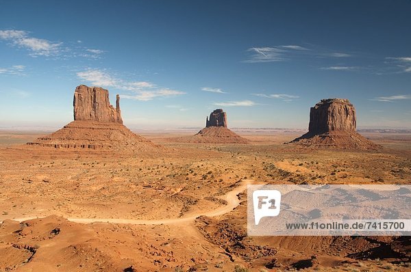 The classic view of Monument Valley as seen from the Visitor's Center  AZ.