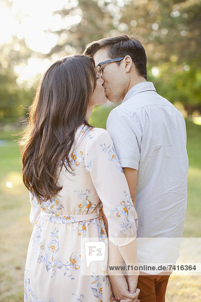Paar küssen im park