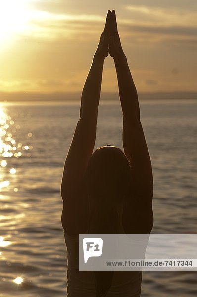Wasserrand  Sonnenuntergang  üben  See  Yoga  Pose  Vermont