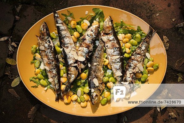 'Platter of Grilled Sardines with Lupini and Fava Beans