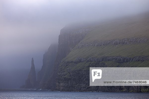 Towering cliffs and sea stacks on the west coast of Sandoy  Faroe Islands  Denmark  Europe