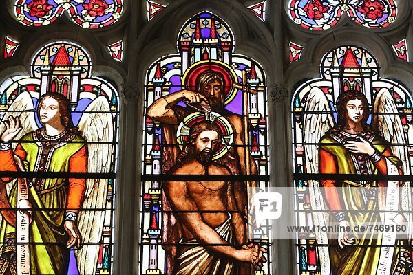 Stained glass window depicting the Baptism of Jesus by John the Baptist  St. Germain l'Auxerrois church  Paris  France  Europe