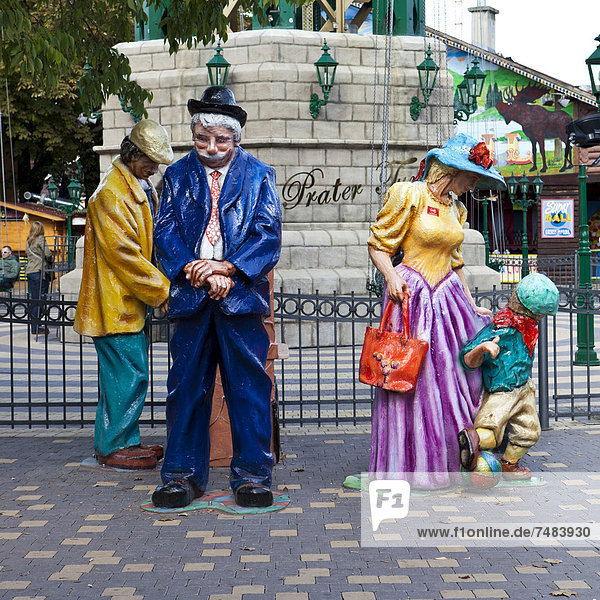 Figures at the Swiss House Square  Wurstelprater amusement park  Viennese Prater  Vienna  Austria  Europe
