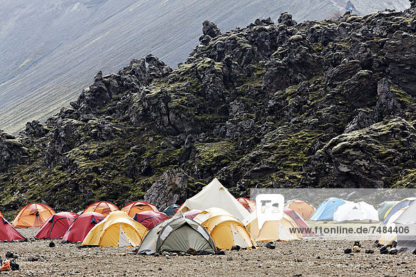 Camping ground  Landmannalaugar  Iceland  Europe