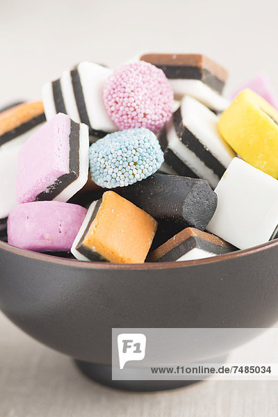 Bowl filled with liquorice candy