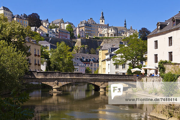 Luxembourg  View of Alzette River and city in background