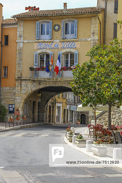 Town hall with a French flag  Fayence  Cote d'Azur  France  Europe