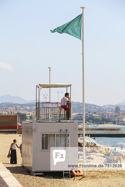 Lifeguard station  watchtower on the beach of Frejus  Cote d'Azur  France  Europe
