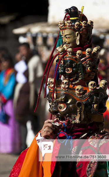 Seltene Maske auf dem Tsechu-Festival  Trongsa  Bhutan  Asien