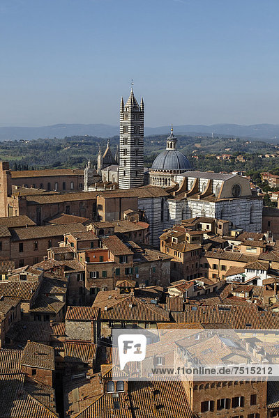 View from Torre del Mangia  the town hall tower  over the historic town centre  Siena  Tuscany region  province of Siena  Italy  Europe