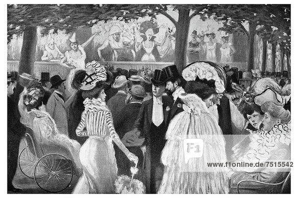 'Vor dem Theatre des Auteurs gais  Illustration aus dem Jahrbuch ''Moderne Kunst in Meisterholzschnitten''  1900'