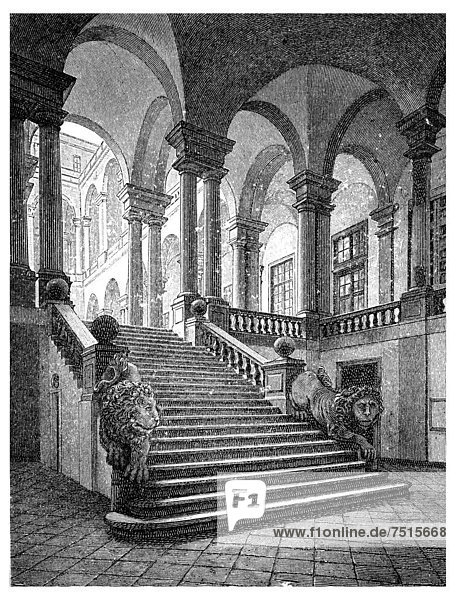 Palazzo Regia Universit· in Genua  Eingangshalle von B. Bianco  1623  Illustration  Meyers Konversationslexikon  1897