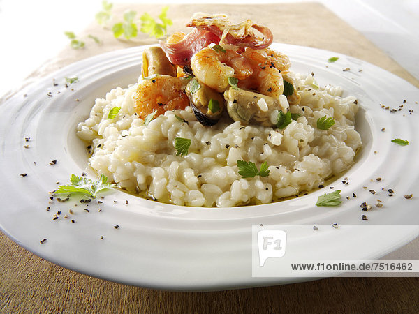 Classic risotto with prawns  mussels and bacon