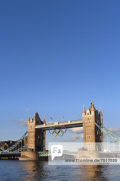 Olympic Rings on Tower Bridge  Thames  London  England  United Kingdom  Europe