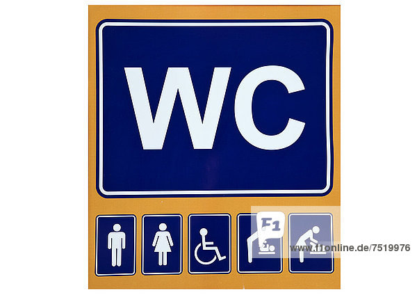 WC-Schild mit Hinweis auf getrennte Wickelräume für Männer und Frauen  Istanbul  Türkei