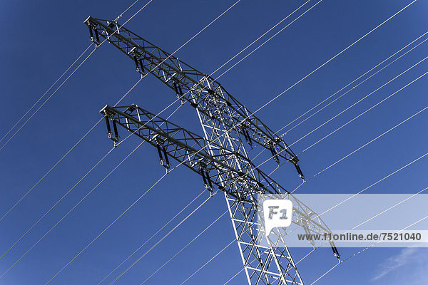 Electricity pylon  power lines  Erfurt  Thuringia  Germany  Europe