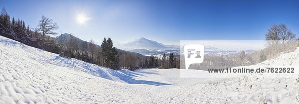 View from Gaisberg to Berchtesgaden Alps in winter Austria