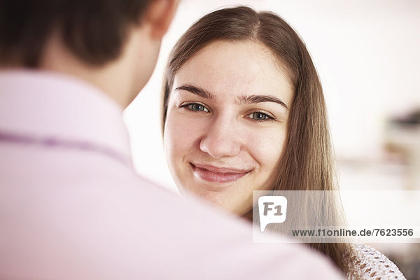 Smiling woman with boyfriend