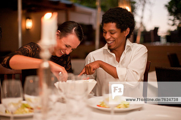 Couple having dinner in restaurant