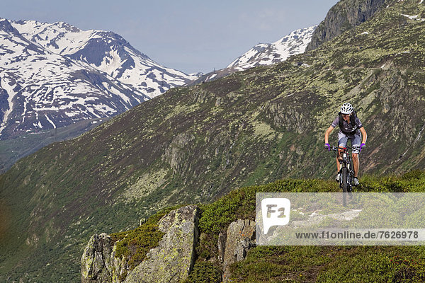 Mountainbiker in the Alps  Andermatt  Switzerland