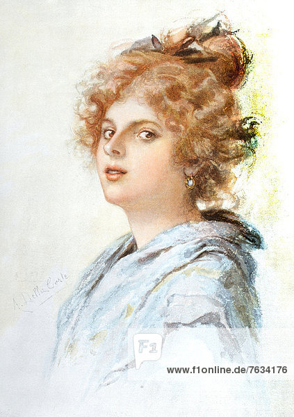 '''Kokett''  Portrait einer Frau  Jahrbuch ''Moderne Kunst in Meisterholzschnitten''  1900'