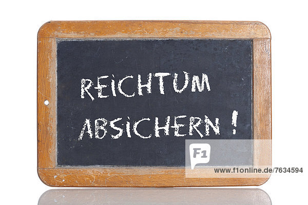 'Alte Schultafel ''REICHTUM ABSICHERN!'''