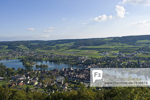 Switzerland  Europe  Schaffhausen  Stein am Rhein  Rhine  river  town  city  overview  landscape  medieval