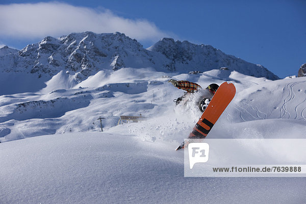 Berg Winter Mann Snowboard Snowboarding Kanton Graubünden Wintersport