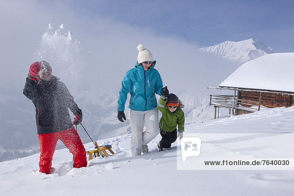 Winter gehen Urlaub Schlitten Spaß Schnee Tourismus Wintersport