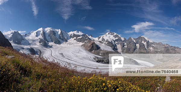Panorama Europa Berg Eis Gletscher Kanton Graubünden Moräne Engadin Schweiz