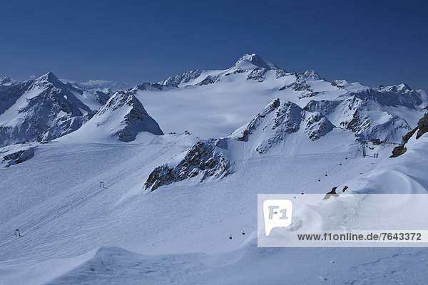 Panorama Skispur Europa Skifahrer Reise Berg Natur Alpen Aufzugsanlage Ansicht Zimmer Winterurlaub Ötztaler Alpen Österreich Ötztal Schnee Tirol