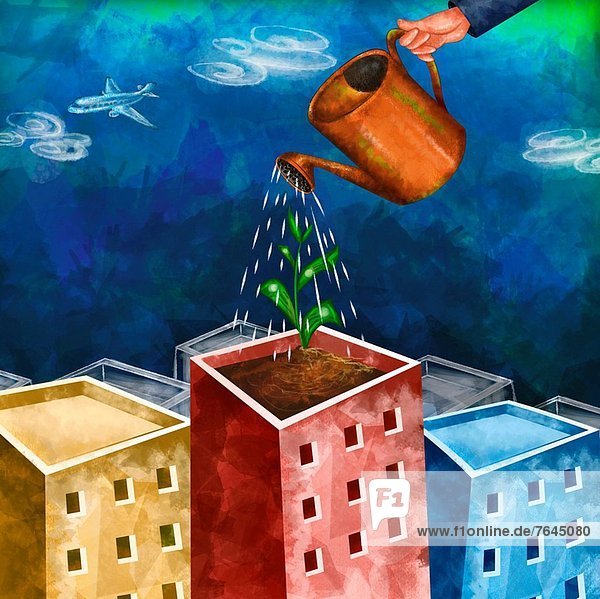 Wasser Mensch Gebäude Wachstum Pflanze Investment Zeichnung