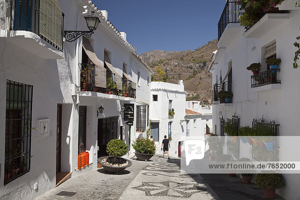 White houses in a narrow alley in Frigiliana  Nerja  Costa del Sol  Andalusia  Spain  Europe  PublicGround