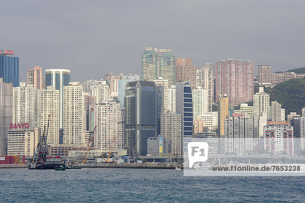 Hafen  Hügel  Festung  Hochhaus  Ansicht  Damm  China  Asien  Bucht  Hongkong