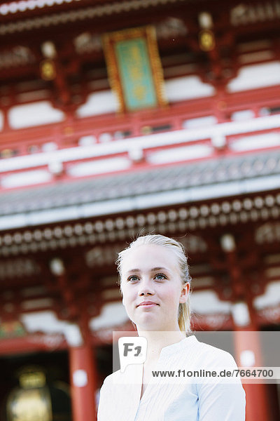 Young woman at Sensoji Temple  Tokyo Prefecture