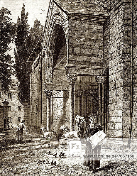 Historische Zeichnung  die Kirche Notre-Dame-du-RÈal in Embrun  19. Jahrhundert