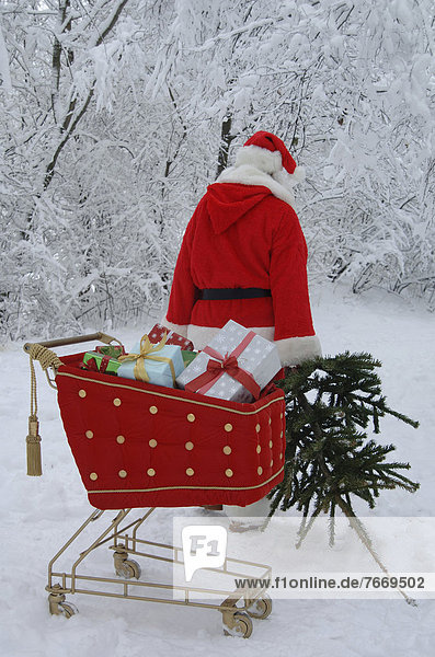 Geschenk Schnee Wald Weihnachtsbaum Tannenbaum rot Fokus auf den Vordergrund Fokus auf dem Vordergrund Einkaufswagen Samt