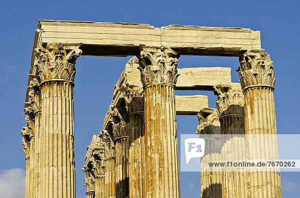 View of the columns of the Temple of Olympian Zeus  Olympieion  Athens  Greece  Europe