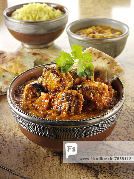 Dopiaza Curry  Hühnchengericht mit Reis  indische Küche