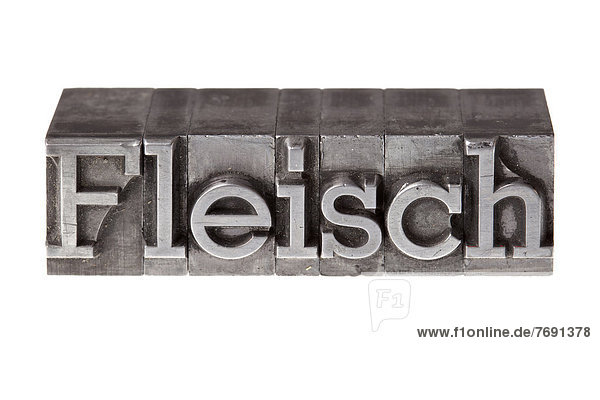 'Old lead letters forming the word ''Fleisch''  German for meat'