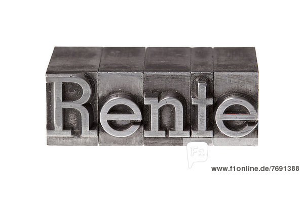 'Old lead letters forming the word ''Rente''  German for pension'