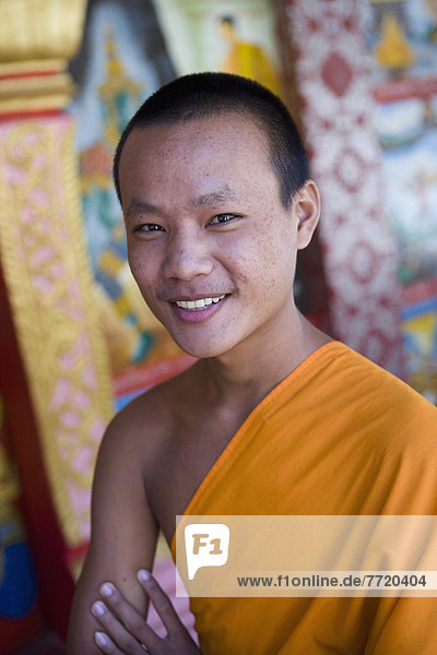 Portrait Of Novice Monk At Wat Naluang  Luang Prabang  Northern Laos