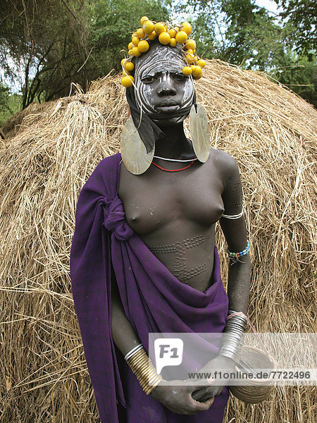 Mursi Woman With Body Scarification  Omo Valley  Southern Ethiopia
