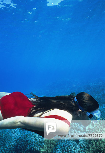 Hawaii  Big Island  Honaunau Bay  Underwater View Of Female Free Diver